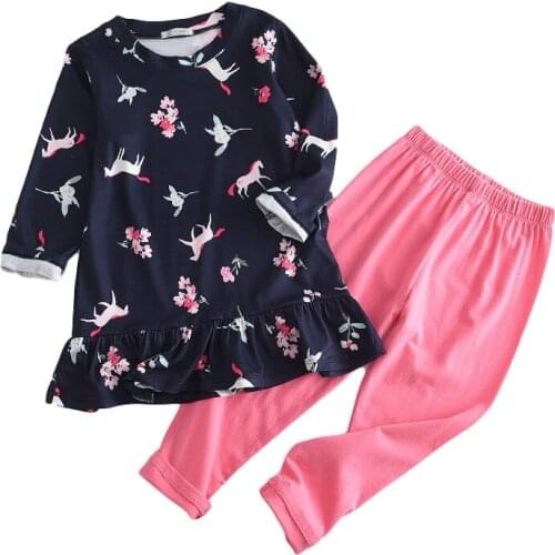 Kids Girls Cartoon Floral Clothes Suits Autumn Fall Fashion Casual Full Sleeve T-Shirt And Pants Outfits Teenager Clothing 3-8Y