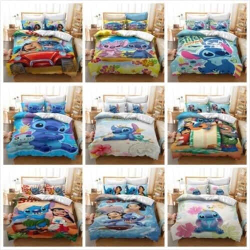 Disney Series Stitch Quilt Cover Digital Printing Two or Three-piece 3D Queen Bedding Set Bedroom Set Designer Cute Anime Set