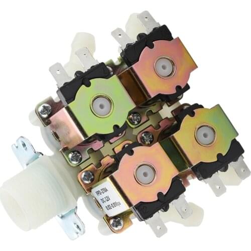 DC 12V Wate Valve Electric Solenoid Valve DN20 G3/4" 1 in 4 out Plastic Electromagnetic Valve Normally Closed Water Drain Valve