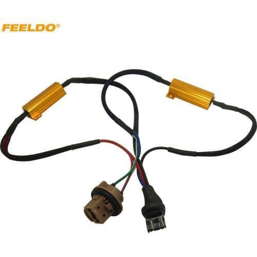 FEELDO 2Pcs 7443/7444 LED Decoder Car LED Light Error Canceller Adapter Resistor Cable Canbus Function Wire Warning Flashing