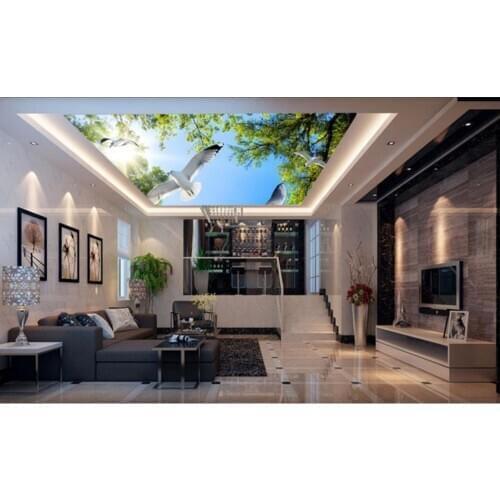 Photo Wallpaper Living Room Bedroom KTV Ceiling Murals Wallpaper 3D Fantasy Green Forest Sky Ceiling Mural