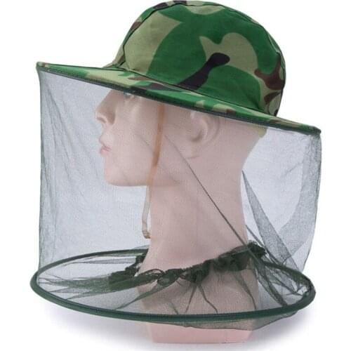 Camouflage Men Fishing Cap Wide Brim Visor Sunshade Hunting Bee Keeping Mesh Hat Insects Mosquito Prevention Neck Head Cover