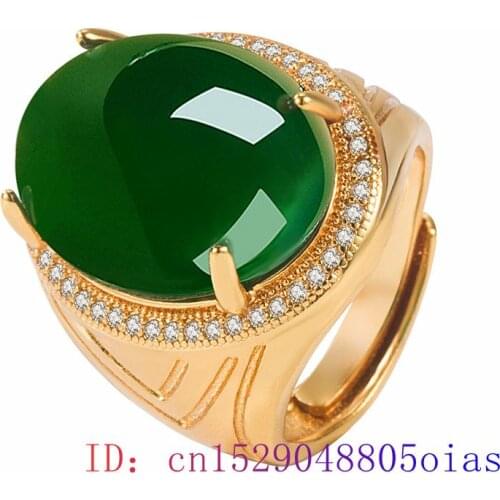 Green Jade Ring Gifts Gemstone Men Jewelry Charm Women 925 Silver Zircon Amulet Crystal Natural Fashion Chalcedony