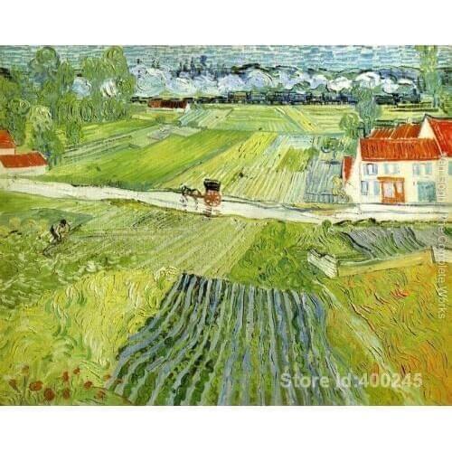 Best Art Reproduction Landscape With Carriage And Train In The Background Vincent Van Gogh Painting hand painted High quality