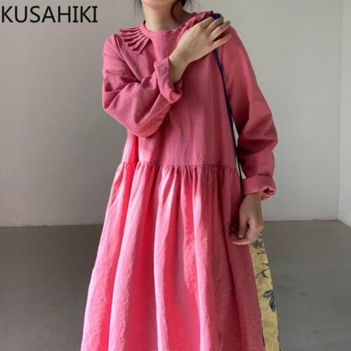 KUSAHIKI Sweet Peter Pan Collar Woman Dress Causal Long Sleeve Autumn 2021 New Vestidos Femme Korean A-line Dresses 6L373