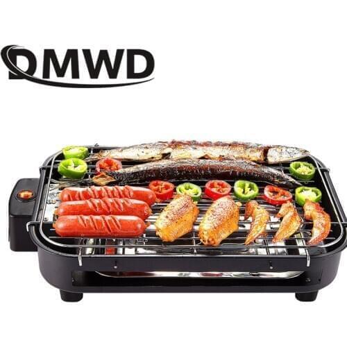 DMWD Multifunctional Electric Griddle Smokeless BBQ Grill Durable Baking Pan Grill Skewers Household Machine Barbecue Grill EU