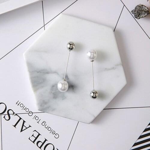 Fashion Double Pearl Design Drop Earrings for Women Simple Style Silver Plated Elegant Earrings Good Quality Jewelry #ER154