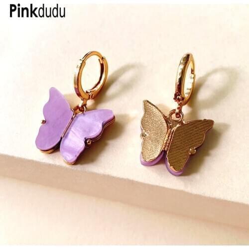 Pinkdudu Korean Style Fashion Earrings Women Acrylic Butterfly Pendant Earrings Elegant Sweet Alloy Hoop Earrings OG058