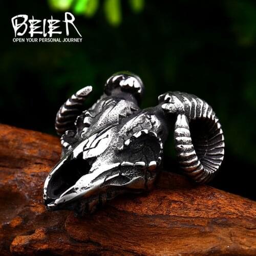 Beier Cool 316L stainless steel Vikings Sheep head pendant necklace Charm Animal Amulet scandinavian jewelry for man BP8-458
