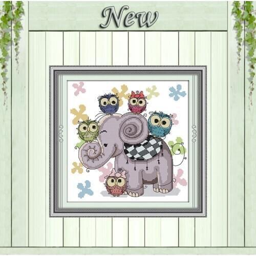Elephant and owl cartoon diy painting counted print on canvas needlework embroidery Sets DMC 11CT 14CT Cross Stitch kits Chinese