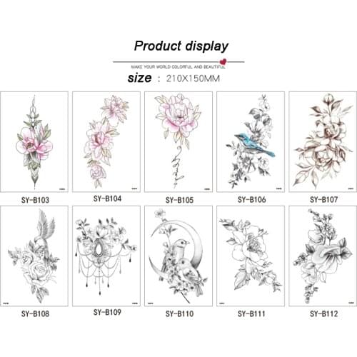 Hand-Painted Black-And-White Sketch Flower Tattoo Stickers Waterproof Sweat Lasting Simulation Tattoo Sticker