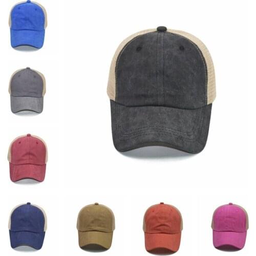 Newest Washed cotton solid color light board mesh cap baseball cap men and women Korean version