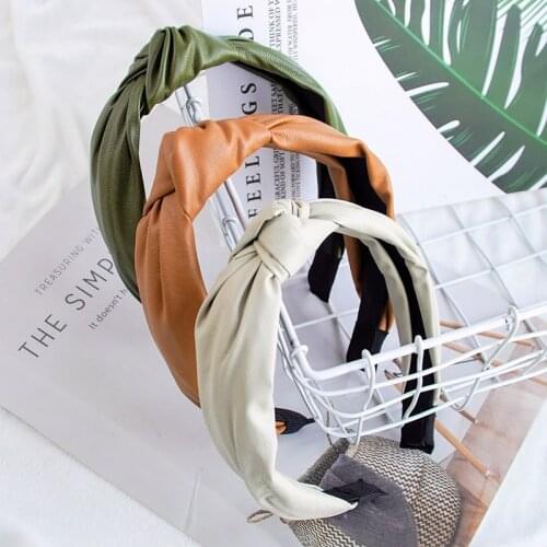 Fashion Women Knot PU Hairband Leather Hair Hoop Girls Headband Solid Color Make Up Hair Accessories FG065