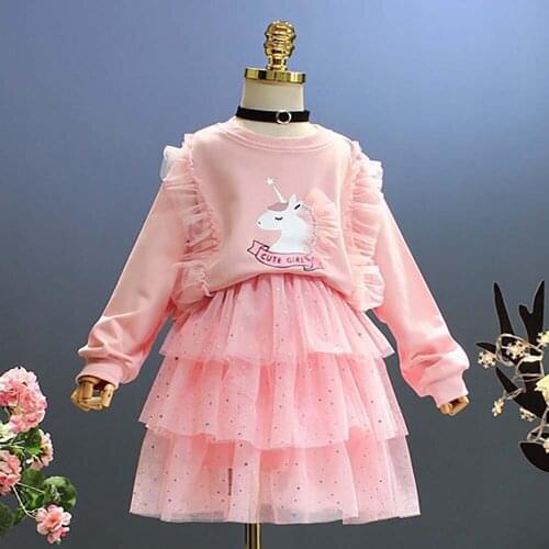 2021 Autumn New Fashion Unicorn Clothing Sets Baby Girl Clothes Winter Casual Printing Sweatshirt + Skirt 2 Pieces Suit 3-8 Age