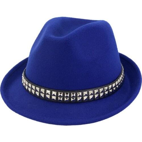 Latest Leisure British Retro Rolled Brim Women Men Wool Felt Fedoras Trilby Hats with Metal Decoration Jazz Cap Hat for Unisex