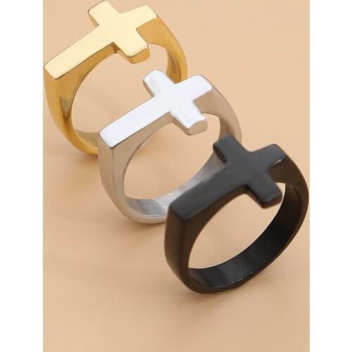 Korean Simple Couple Rings Stainless Steel Punk Christian Cross Ring Men Women Fashion Jewelry Best Gifts For Lovers Size 5-13