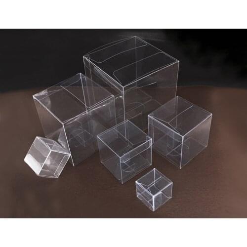 50Pcs/lot Transparent Clear Gift Candy Box Square PVC Chocolate Bags Boxes Wedding Favor Party Event Decoration caja de dulces
