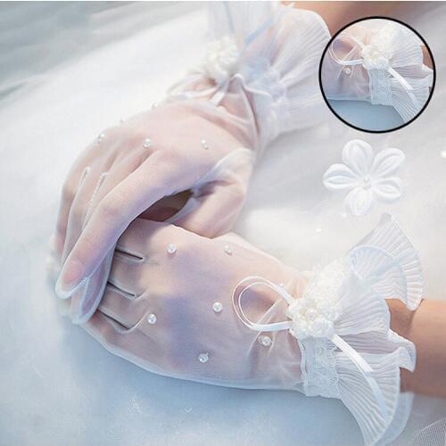 Transparent White Gloves Glove Dress Gloves, Pearl Lace Lace Transparent Short Gloves