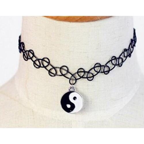 Retro Elastic Fake Tattoo Necklace With Tai Chi Yin Yang Accessories Short Strip Locks Chain Necklace