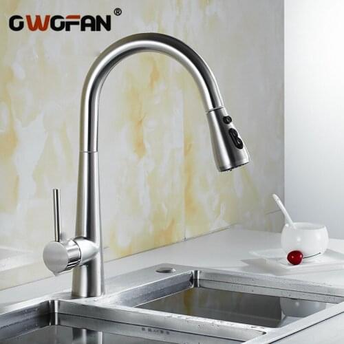 Brushed Nickel Kitchen Faucet Spray Stream Handle Tap Rotation Mixer Swivel Pull Out Durable Sink Sprayer Single Hole N22-168