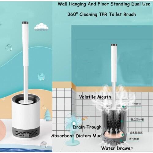 TPR Toilet Brush 360° Cleaning Rubber Head Absorb Dirty Water Natural Diatom Mud Wall Hanging Bathroom Floor Cleaning Brush
