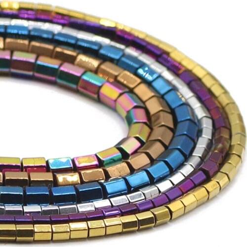 Hexagon Cylinder Blue,Rose Red,Purple 3/4MM Hematite Natural Stone Spacer Loose Beads For Jewelry Making Handmade DIY Bracelet