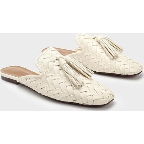 Slippers Casual Flat Shoes Female Cover Toe Beige Heeled Sandals Loafers Fringe Slipers Women Luxury Soft Square Black Summer