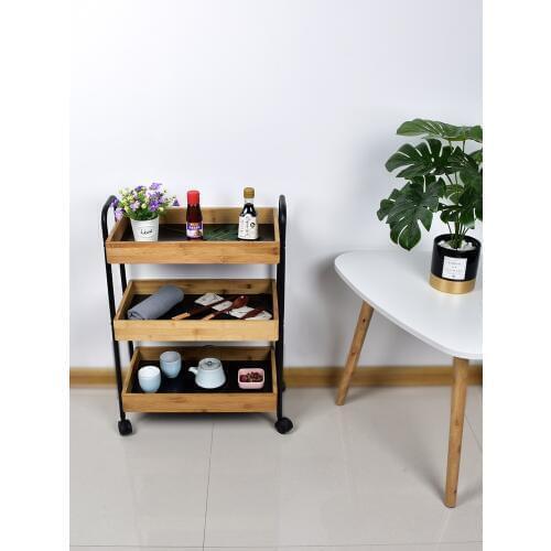 Storage Cart Hand-pushing Home Storage Shelf Drawer Magazine Shelf bamboo living room movable sundries storage