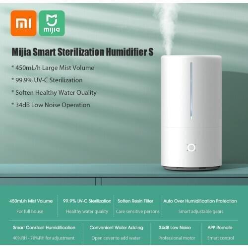 Xiaomi Mijia Smart Sterilization Humidifier 4.5L Large Capacity Water Tank UV-C Instant Humidifiy app Control for Home & office
