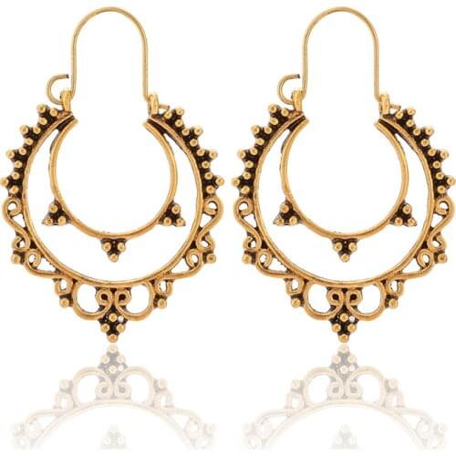 Tocona Court Vintage Bohemian Openwork Carved Women Earrings Fashion Statement Jewelry Gold Drop Earrings Femme 2019 9029