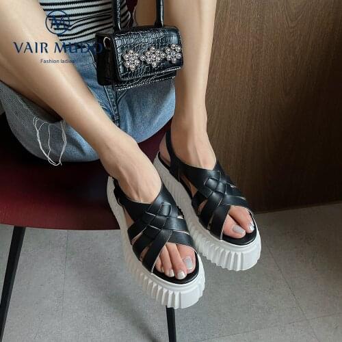 VAIR MUDO Women Sandals Shoes High Heels Thick Bottom Casual Rounde Toe Black White Adult Buckle Strap Platform Shoes LX148L