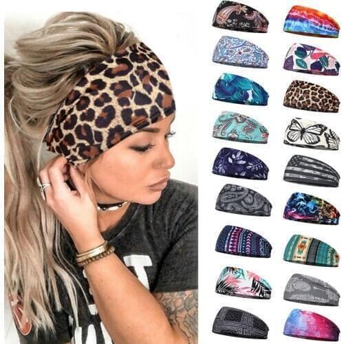 Women Headpiece Stretch 2020 Turban Hair Accessories Headwear Run Bandage Print Bands Gym Headbands Running Wide Headwrap Jogger