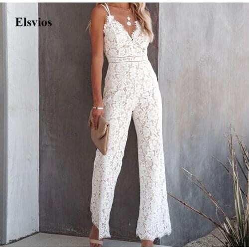 2021 Summer Elegant Backless Party Romper Fashion Embroidery Lace Women Jumpsuit Sexy Deep V Sling Office Lady Playsuit Overalls