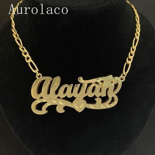 AurolaCo New Custom Name Necklace Personalized Women Double Plated Gothic Nameplate Custom Gold Choker Necklace For Women Gift