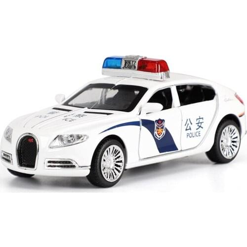 1:32 Alloy Diecast Bugatti Police Car Pull-back Vehicles with Lights Sounding Effects Doors Openable Vehicles Model Collectible