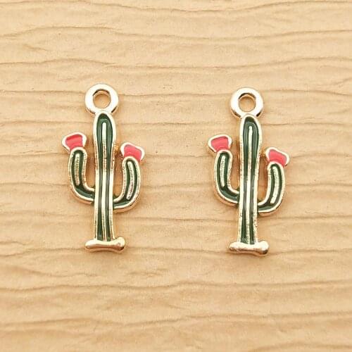 10pcs 19x9mm tiny enamel cactus charm plant charm for jewelry making fashion charm
