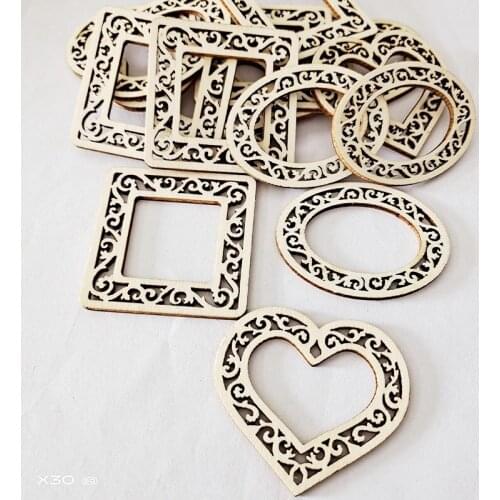 10PCS Unfinished Wood Slices Photo Frame Wooden Crafts DIY Scrapbooking for DIY Crafts Coasters Painting Ornament