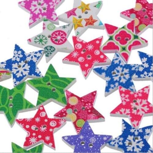 100Pcs/Bag Mixed Color 25mm X 24mm 2 Holes Colorful Bakelie Buttons Pentagram Shape Christmas Design for Craft Sewing