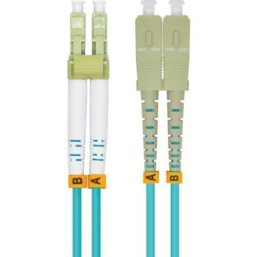 15 Meters Indoor Armored LC-SC Duplex 10 Gigabit 50/125 Multi-mode Fiber Optical Cable OM3 Aqua 10GB LC to SC Patch Cord Jumper