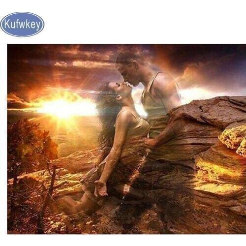 Kufwkey sunrise Diamond Embroidery "Lover kiss"Full round/square Diamond painting Cross Stitch,Mosaic,Arts & Craft,wall paper