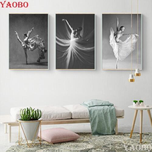 3 Pieces Ballet Dancing Girls 5d diamond painting cross stitch embroidery full square round drill mosaic decoration Nordic style