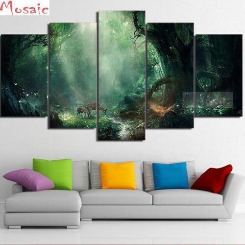 Full Square Drill 5D DIY Diamond Painting "5pcs/set Magic Forest deer" Embroidery Cross Stitch Mosaic Home Decor Gift