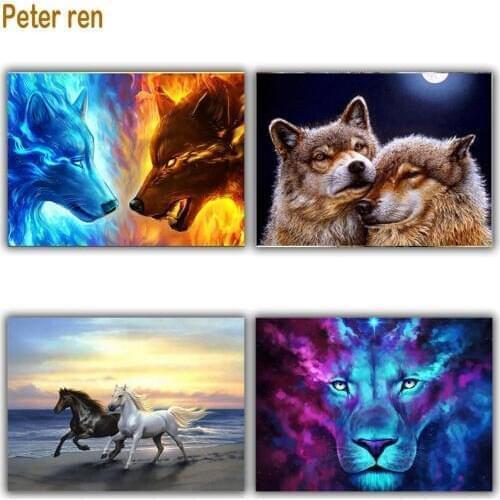 Peter ren Diamond painting 5d Round & Square diamond mosaic Rhinestone Full embroidery Home decor painting Wolf horse lion color