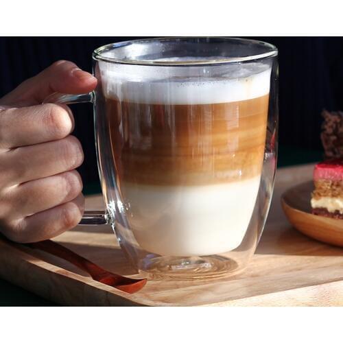 Free shipping American style 350ml/450ml double walled glass coffee mugs, borosilicate heat resisting glass milk cup