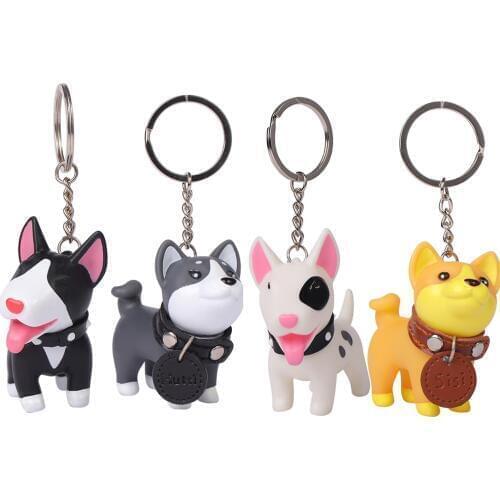 Cute Dog Keychain Figure PVC Doll Toys Key Ring Holder Shiba Inu Bull Terrier Excellent Gift for Car Accessories