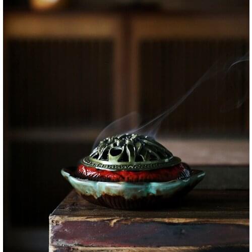 Buddhist Mood Retro Ceramics Incense Burners Tibetan Lotus Buddhist Incense Holder Sandalwood Craft Home Decor Ornaments