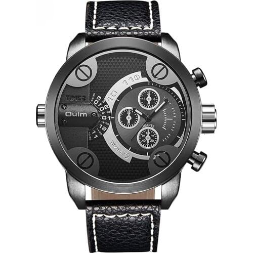 Oulm Large Dial Watch Trend Fashion Personality Double Time Zone Mens Watch Luxury Watch