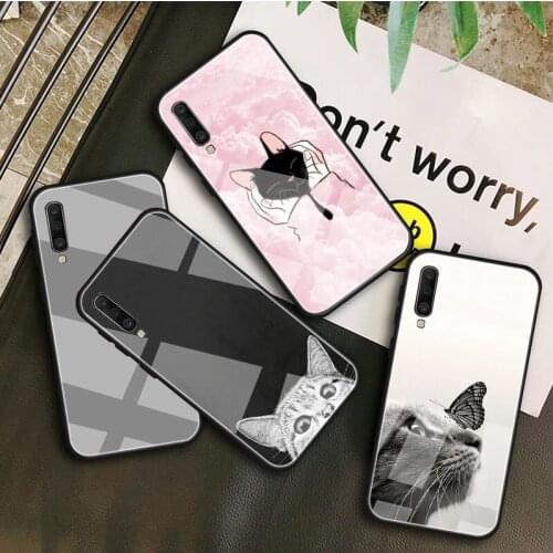 Pocket Cat Tempered Glass Case For Samsung Galaxy A 10S 10E 20S 20E 30S 40 50S 60 70 80 90 6 7 8 Shell