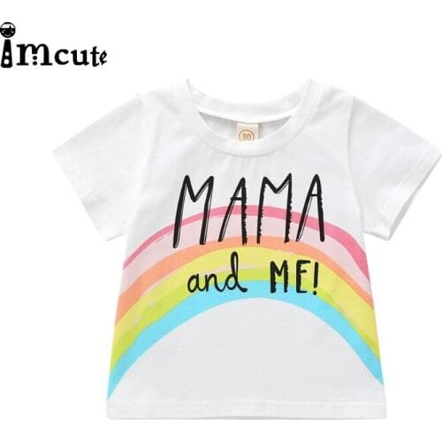 Imcute 2020 Mama Print Girls Tshirt Fashion Girl Rainbow Casual Girl T Shirts Children Round Neck Short Sleeve Tops Kids Clothes