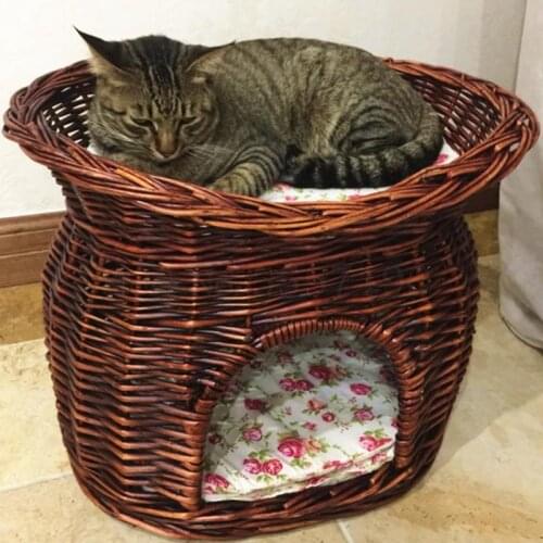 Rattan double-layer cat nest summer pet nest closed cat villa cat delivery room cat house cat cage removable and washable